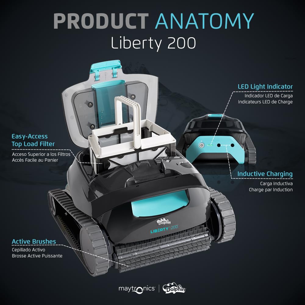 Dolphin (2026 Model) Liberty 200 Cordless Robotic Pool Vacuum Cleaner — Simple Inductive Charging Wall Climbing Capabilities Ideal for Above and In-Ground Pools up to 33 FT in Length Blue - Image 9
