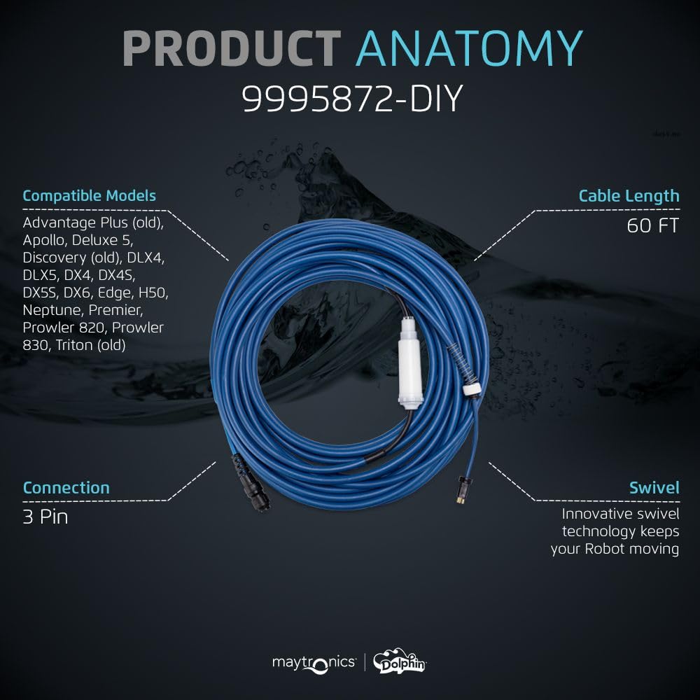 Dolphin Genuine Replacement Part — Durable 60 FT Blue Cable with Swivel for Tangle-Free Operation — 9995872-DIY9995862-DIY - Image 4