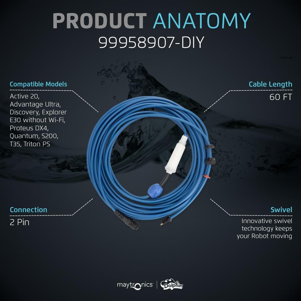 Dolphin Genuine Replacement Part — Durable 60 FT Blue Cable with Swivel for Tangle-Free Operation — 99958907-DYI - Image 4