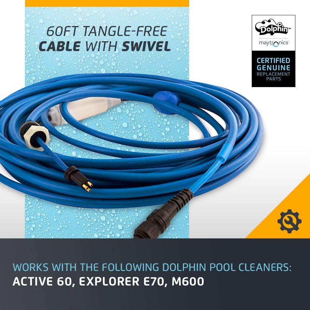 Dolphin Genuine Replacement Part — Durable 60 FT Blue Cable with Swivel for Tangle-Free Operation with Bluetooth/Wi-Fi Models — 9995899-DIY - Image 3