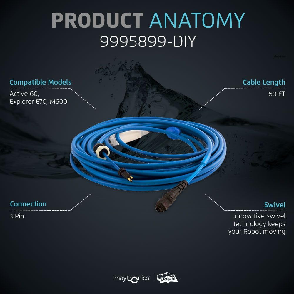 Dolphin Genuine Replacement Part — Durable 60 FT Blue Cable with Swivel for Tangle-Free Operation with Bluetooth/Wi-Fi Models — 9995899-DIY - Image 4