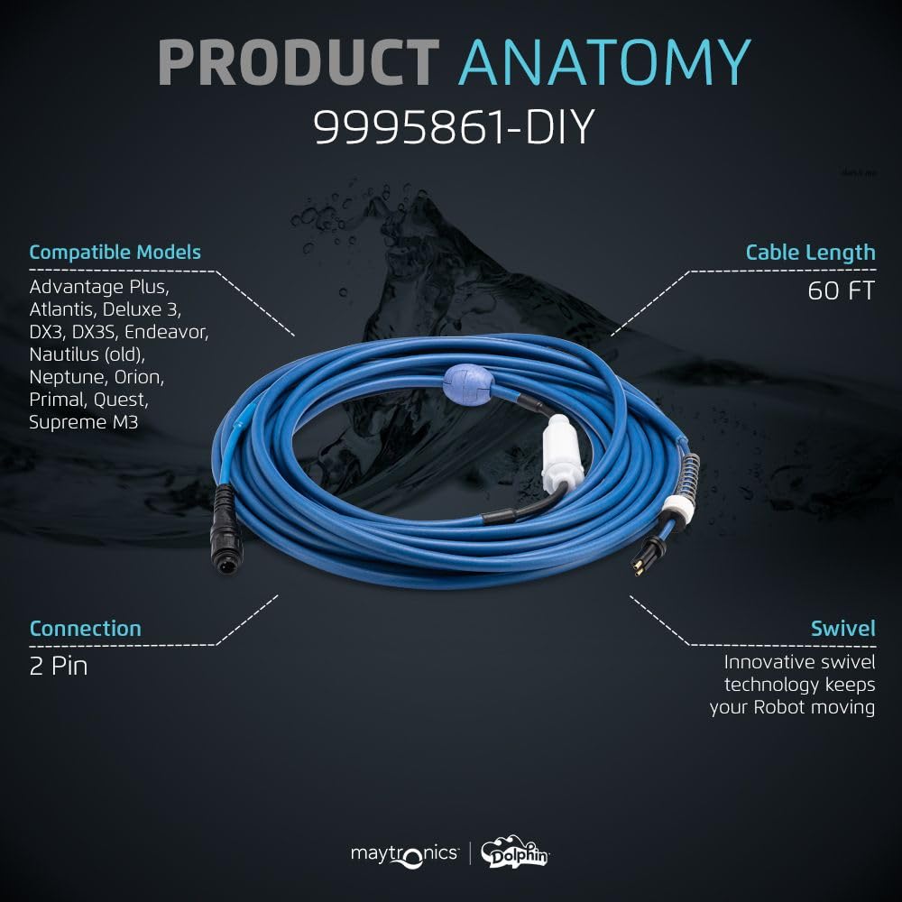 Dolphin Genuine Replacement Part — Heavy-Duty 60 FT Blue Cable with Swivel for Tangle-Free Operation — 9995861-DIY - Image 4